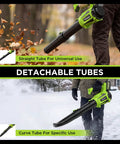 Powerful 580 CFM Cordless Leaf Blower with dual batteries and detachable tubes for versatile yard cleanup