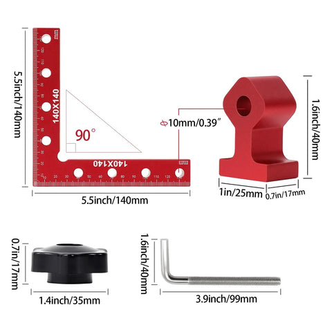 Pro Grade Aluminum Corner Clamps For Woodworking Must Have 90 Degree Right Angles 2 Pack Five And A Half Inch By Five And A Half Inch Durable Rust Resistant Clamps For Cabinets Picture Frames And Drawers Quick Alignment, product parts with measurements