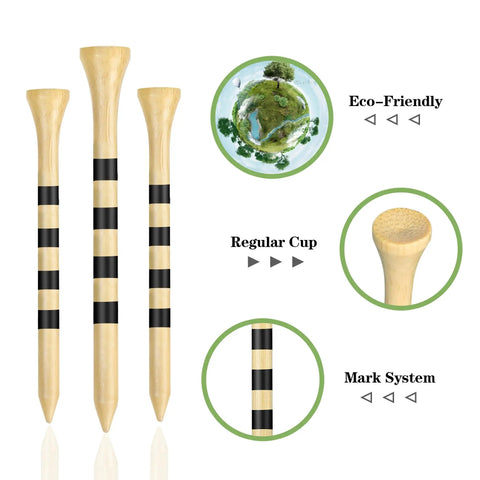 Biodegradable Bamboo Golf Tees Three And One Quarter Inch, 100 Pack, Natural Color, Eco Friendly Wooden Tees with Mark System