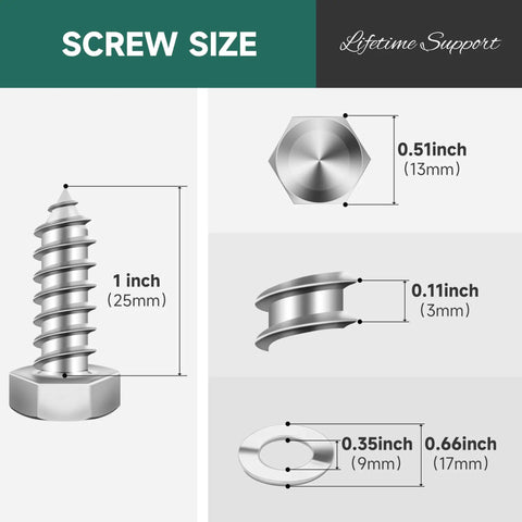 Heavy Duty Five Sixteenths Inch By One Inch Hex Head Lag Screws With Washers In 304 Stainless Steel dimensions diagram