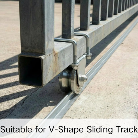 Heavy Duty 4 Inch V Groove Gate Wheel With Dual U Bolts For Sliding Gates Up To 3000 Lbs External Mount No Welding Needed Inverted V Track Roller