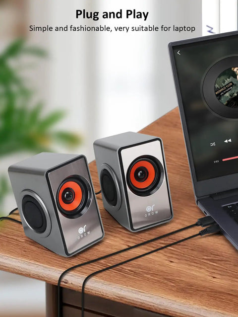 12W Mini Desktop Computer Speakers with Volume Control, USB Powered Sound Bar, 3.5mm AUX, connected to laptop, Model S206