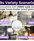 2 Pack Shatterproof Light Bulb Covers Vapor Tight Ceiling Fixture Shields Compatible With 31900 Walk In Fridge And Kitchen Hoods shown in various settings.