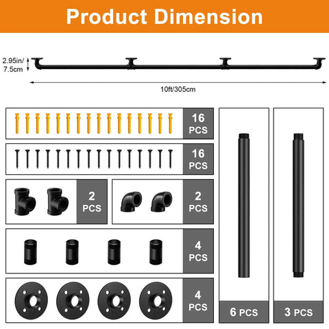 Badass Industrial Pipe Handrail For Indoor Or Outdoor Living Spaces Rock Solid Wall Mount Stair Rail parts dimensions and counts.