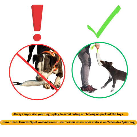 Long Handle Tug Toy For Dogs With Microfiber Plush Bite Training Tool For Serious Chewers Interactive Tugging Agility And Sports Play Promotes Focus Prey Drive And Mental Stimulation, showing correct and incorrect usage