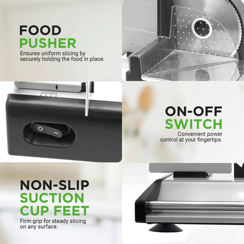 Hassle Free Electric Meat Slicer With Removable 7 5 Inch Stainless Steel Blade Automatic Deli And Bread Cutter Adjustable Thickness Dial For Safe Fast Slicing In Black