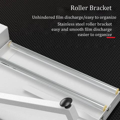 60cm Commercial Heat Seal Shrink Wrapping Machine With Wrap Gun showing stainless steel roller bracket for smooth film discharge.