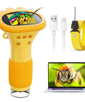 Kid-Friendly 1000X Handheld Digital Microscope With 2 Inch HD IPS Screen, Portable Mini Camera For Exploring Nature, Educational Science Toy Gift For 3-12 Year Old Kids, yellow handheld unit with USB-C cable and strap