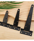 Heavy-Duty Steel T Shape Hinges Set, 10 Pcs, Iron Cold Rolled Triangle Hinges on wooden background