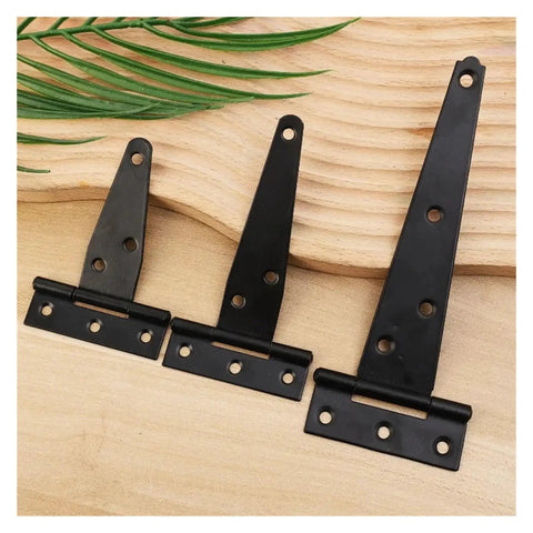 Heavy-Duty Steel T Shape Hinges Set, 10 Pcs, Iron Cold Rolled Triangle Hinges on wooden background