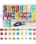 Road Ready Badass 306 Piece Auto Car Truck Backup Fuse Assortment Kit Featuring Standard Mini And Low Profile Blades Rated Two To Thirty Five Amps With Tools in clear organizer.