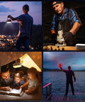 Collage of uses for Beast Bright 1000 Lumen LED Camping Lantern With 6400mAh Rechargeable Battery in various outdoor and indoor settings