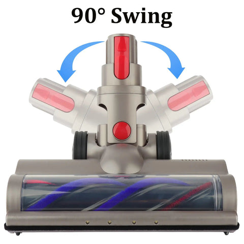 Quick Release Turbine Brush Cleaner Head For V15 V11 V10 V8 V7 Vacuums, showing 90-degree swing for maneuverability.
