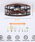 Bladeless Flush Mount Ceiling Fan With Lights 20 Inch Cage Style Remote Control Rustic Low Profile Enclosed Farmhouse Ceiling Fan With E26 Bulbs