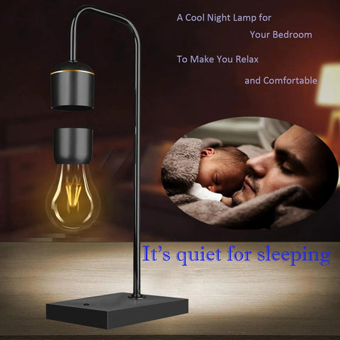 Lit Magnetic Levitating Light Bulb Lamp With Black Base Dope Floating LED Night Light in bedroom setting