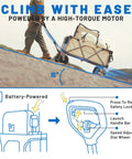 Heavy-Duty Electric Wagon Cart With 450W Motor All-Terrain Wheels 200L Capacity And 300Lb Load For Camping Beach Garden And Shopping Variable Speed Control For No Sweat Hauling And Smooth Pushing shown in use on an incline, illustrating easy climbing with battery-powered motor.