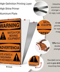 Warning Moving Equipment Metal Sign 8x12 Inch Aluminum Wall Decor with layers and durability features