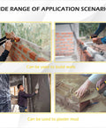 Two Piece Masonry Trowel Set With Soft Non Slip Handles used for building walls and plastering mud in various scenarios.