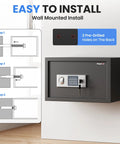 1.2 Cubic Feet Digital Safe Box With Shelf Keypad And Combination Lock Heavy Duty Alloy Steel Security Safe mounted on wall