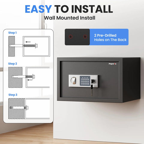 1.2 Cubic Feet Digital Safe Box With Shelf Keypad And Combination Lock Heavy Duty Alloy Steel Security Safe mounted on wall