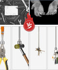 Telescoping Magnetic Pickup Tool holding pliers, wrench, nails, keys; extendable 30 inch stainless steel magnetic rod shown in action