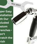 Solid Metal Handheld Shower Head Kit With Dope Slip-Free Grip, tool for installation, close-up showing grip and attachment mechanism