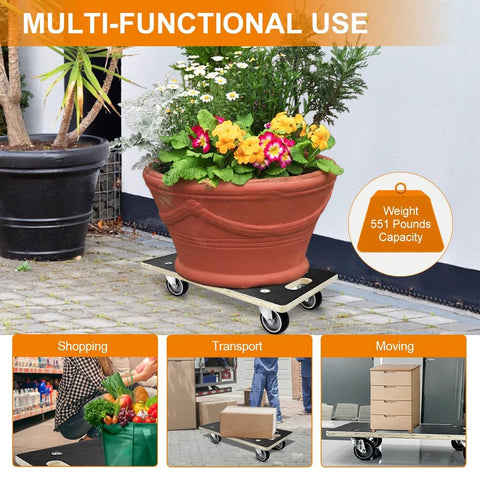 Total 1100 Pound Capacity Heavy Duty Moving Dollies Two Pack with plant on 3 Inch TPR Silent Wheels Non Slip Platform