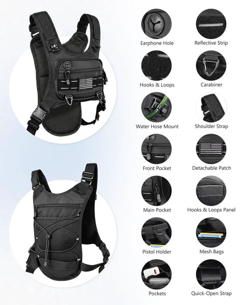 Lightweight Running Vest With 2L Water Bladder, Easy Breath Hydration Chest Pack with pockets, straps, and reflective details.