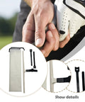 Golf Swing Trainer With Carrying Bag And T-Shaped Putting Practice Aid For Posture Correction And Swing Plane Improvement 14.96 X 3.74 Inch Milky For All Golfers Looking To Tighten Posture And Consistency In Their Swing showing a close-up of the product and a person gripping a golf club.