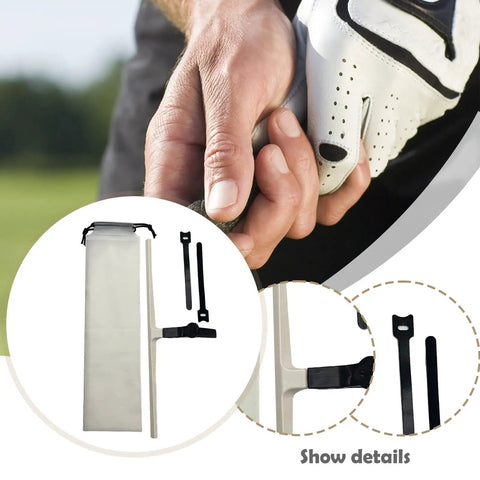 Golf Swing Trainer With Carrying Bag And T-Shaped Putting Practice Aid For Posture Correction And Swing Plane Improvement 14.96 X 3.74 Inch Milky For All Golfers Looking To Tighten Posture And Consistency In Their Swing showing a close-up of the product and a person gripping a golf club.