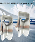 V Groove Wheel Heavy Duty Stainless Steel Caster With Bracket For Sliding Gates Rolling Gates Inverted Track And Industrial Machines High Load Capacity And Corrosion Resistant Design