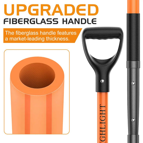 Close-up of Wide Head Pitch Fork For Manure And Hay with ergonomic grip and unbreakable fiberglass handle showing market-leading thickness.