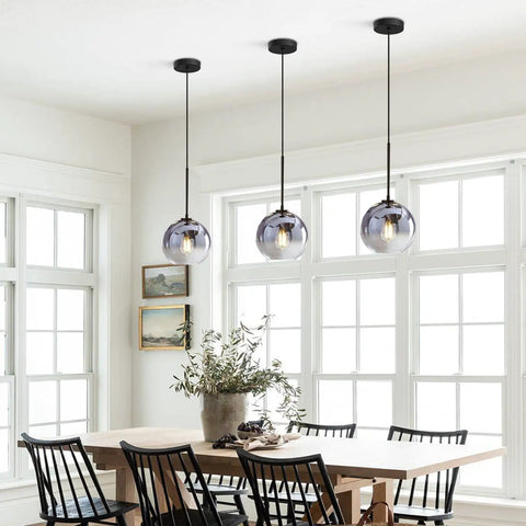 Modern Black Globe Pendant Light With Mercury Glass Shade, Silver Gradient Sphere Ceiling Light For Kitchen Island And Dining Room