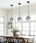Dining room with Bold Mercury Glass Pendant Light With Silver Gradient Globe Mid Century Modern Kitchen Island Ceiling Fixture