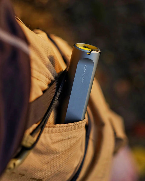Tiny But Mighty LED Flashlight Rechargeable USB C in a pocket for camping and emergencies, showing rugged design.