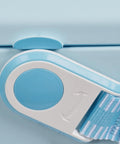 Close-up of the blue strap and lock on the Powder Blue 11 Qt Tag-Along Two Strapped Picnic Style Cooler With Hands Free Crossbody Strap