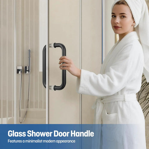 Heavy Duty Eight Inch Center To Center Shower Door Handle In Sleek Matte Black Finish Solid 304 Stainless Steel smoothly supports humid bathroom use.