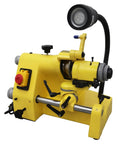 Pro Grade Heavy Duty Universal Cutter Grinder Sharpener Multi Function Bench Machine For Drill And Lathe Tools Comes With Full Collet Kit 110V, yellow machine with adjustable light.