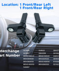 Heavy Duty ABS Wheel Speed Sensor Pair For Toyota Tacoma 4Runner Land Cruiser FJ Cruiser And Lexus GX460 LX570 2005 Through 2022, front rear view.