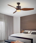 Dope Indoor 46 Inch Ceiling Fan With Three Reversible Wooden Brown Blades And Frosted Glass Light Pull Chain Switch in bedroom