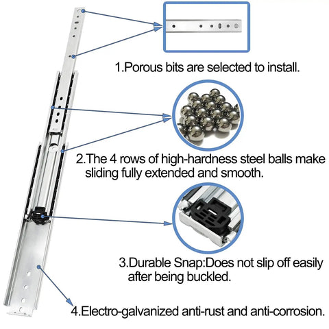 Heavy Duty Drawer Slides 30 Inch 500 Lb Per Pair Side Mount Full Extension Ball Bearing Stainless Steel Hardware With Screws For Industrial DIY Projects close-up showing steel ball bearings and anti-rust finish