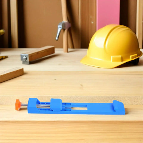 Top Rated Adjustable Cutting Positioning Clamp Set For Woodworking Pros shown on a wooden surface, featuring a blue clamp for circular saws.