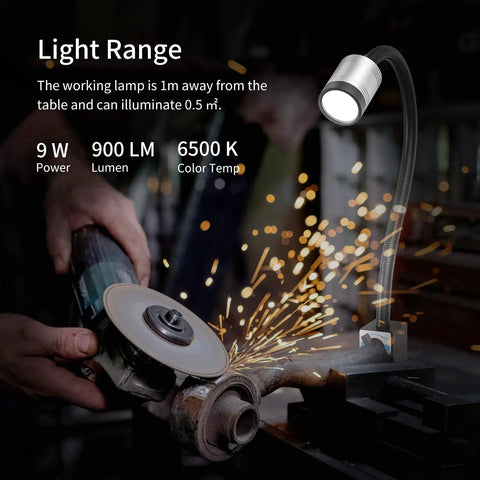 Built Tough Magnetic Gooseneck LED Work Light 900 Lumens 120 Volt IP66 Waterproof Aluminum Lamp illuminating workshop scene