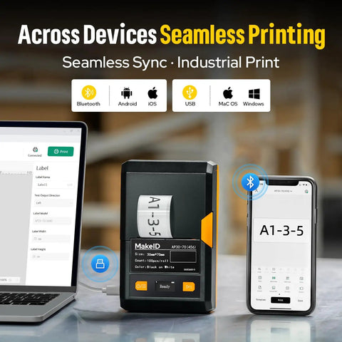Beast Mode Ready 2 Inch Print Head Portable Industrial Label Printer With Bluetooth, Mobile App And PC Editor on table