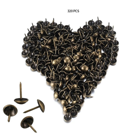 Premium 320 Piece Set Of Top Shelf Upholstery Tacks Featuring A Knockout Antique Brass Finish And Smooth Round Heads crafted from heavy duty iron in heart shape.
