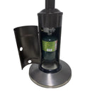 Open compartment of a stainless steel tabletop patio heater showing space for a 1lb propane tank. Tabletop Patio Heater With Adjustable 8,000 To 11,000 BTU Heat Heats Up To 275 Sq Ft Runs On 1lb Propane Tank Not Included Portable Outdoor Heat For Backyards Patios And Decks Great For Hangouts And Chillin.