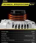 Close-up of 6-groove pulley on 160 Amp Beefed-Up Alternator for Jeep Cherokee 2014-2019, Compass 2017-2022, Renegade 2015-2021.