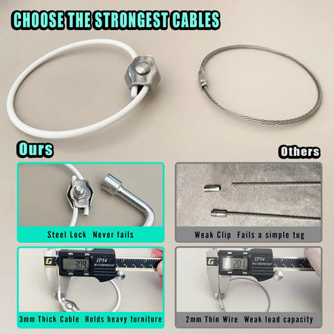 Heavy Duty Furniture Anchors Tough As Nails For Baby Proofing Earthquake Safety 304 Stainless Steel Rock Solid Anti Tip Brackets Rust Free Adjustable Wall Mount Kit For Wiggly Kids And Pets 2 Sets with strong 3mm thick cable.
