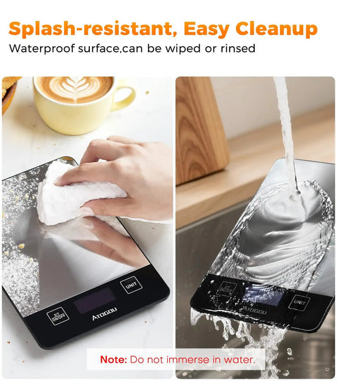Digital Food Scale For Home Cooks, 33lb Capacity, 1g Precision, Pro Grade Readouts, USB C, Water Resistant Stainless Steel