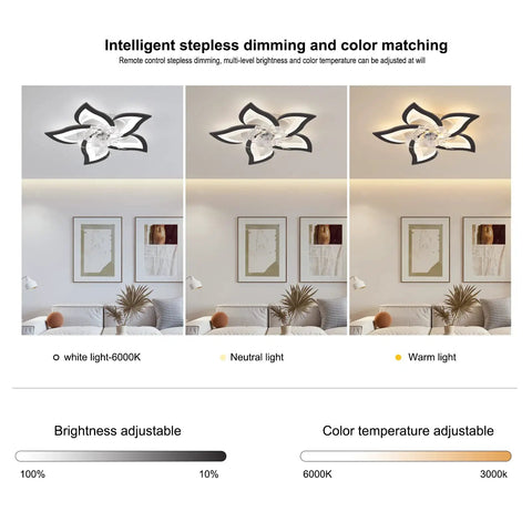 Modern Flush Mount Ceiling Fan With Lights LED 3 Color Temperature 6 Speeds 50W 24.4 Inch Ultra Quiet Ceiling Fan light settings display